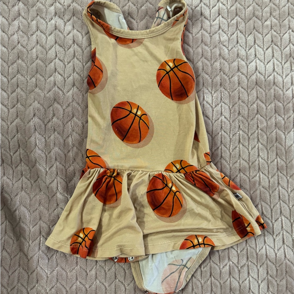 Bamboo ruffle butt Basketball Print Baby Dress
